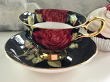 Black Rose Bat Teacup & Saucer, 8 oz, Porcelain