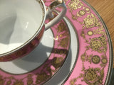 Customizable Pink and Gold Plate or cup & Saucer Set, porcelain