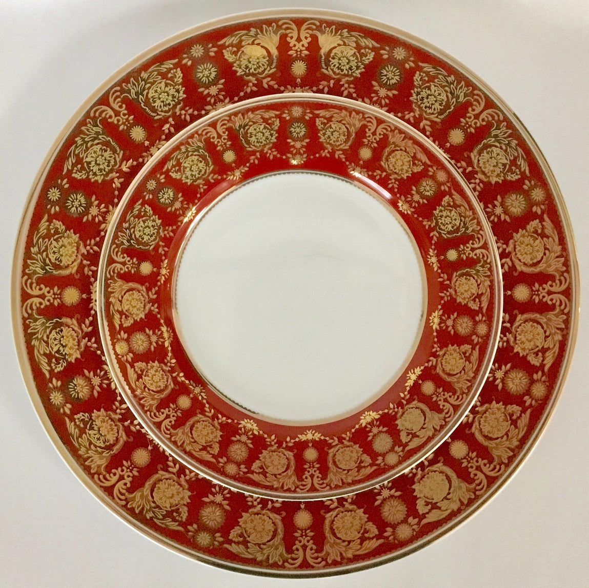 Customizable Gold Rust Red Plate or cup Saucer Set, porcelain