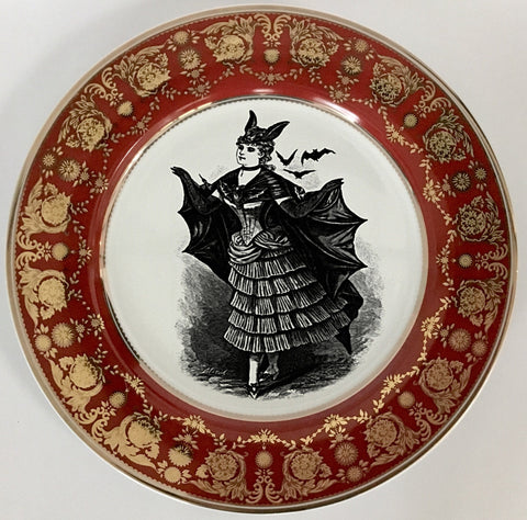 Victorian Bat Lady Plate or Teacup & Saucer Set, 8 oz, Porcelain