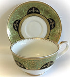 Customizable Green, Black and Gold Teacup & Saucer Set, 8 oz, Porcelein