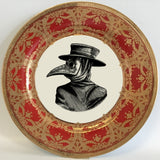 Red and Gold Plague Doctor Plate or Cup & Saucer Set, Porcelain