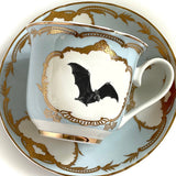 Bat Teacup & Saucer Set, 8 oz, vegan bone china