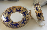 Customizable Gold and Blue Plate or cup & Saucer Set, porcelain