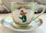Green And Blue For Preorder - Merman or Mermaid Teacup and Saucer Set, 8 oz, Porcelain