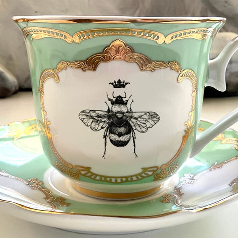 Royal Bee Teacup & Saucer Set, vegan bone china