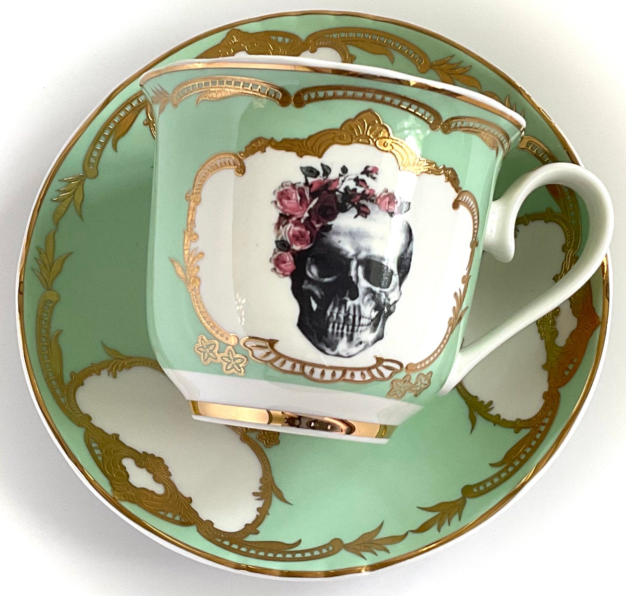 Rose Skull Teacup & Saucer Set, 8 oz – Angioletti Designs