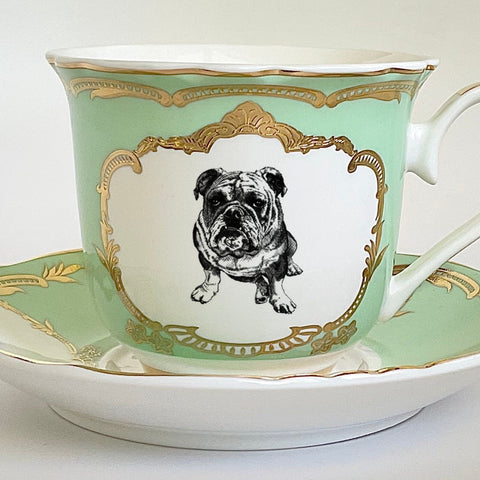 Green For Preorder - Bulldog Teacup & Saucer Set