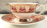 Customizable Gold and Red Plate or Cup & Saucer Set, Porcelain