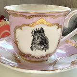 Royal Cat Teacup & Saucer Set, 8 oz, vegan bone china