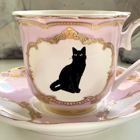 Sitting Black Cat Teacup & Saucer Set