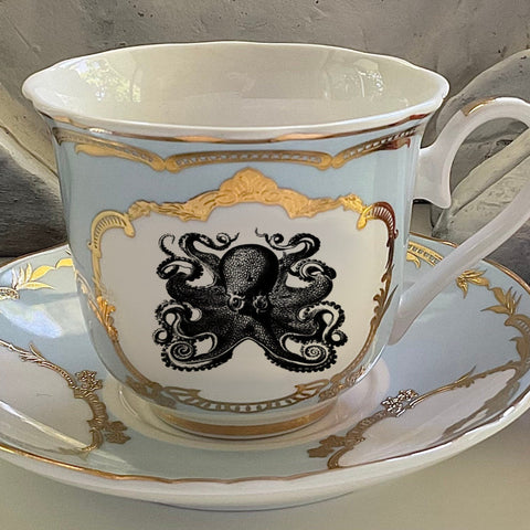 Octopus Teacup & Saucer Set, 8 oz, Porcelain