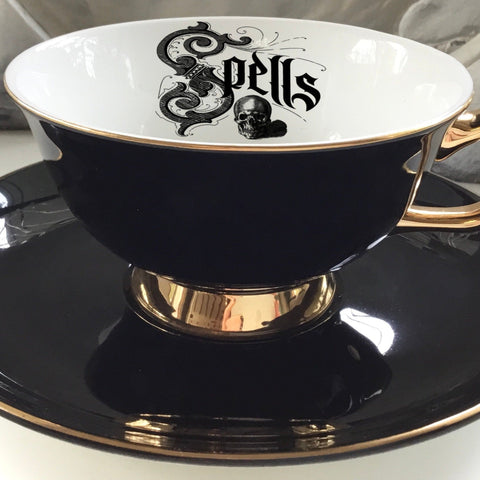 "Spells" Teacup & Saucer, 8 oz, porcelain