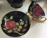 Black Rose Cat Teacup & Saucer Set, 8 oz, Porcelain