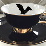 Solid black Bat Teacup & Saucer, 8 oz, Porcelain
