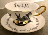 Alice in Wonderland Teacup & Saucer Set, 8 oz, Porcelain