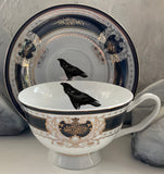 Crow Teacup & Saucer Set, 8 oz, Porcelain