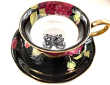 Black Rose Octopus Teacup & Saucer, 8 oz, Porcelain