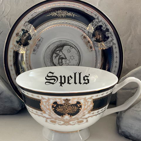 "Spells under the Moon" Teacup & Saucer, 8 oz, Porcelain