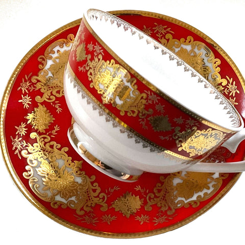Customizable bright red Teacup & Saucer Set, 8 oz, Porcelain