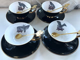 Crow, Bat, Cat, or Moth Teacup & Saucer Set, 8 oz, Porcelain