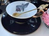Crow, Bat, Cat, or Moth Teacup & Saucer Set, 8 oz, Porcelain