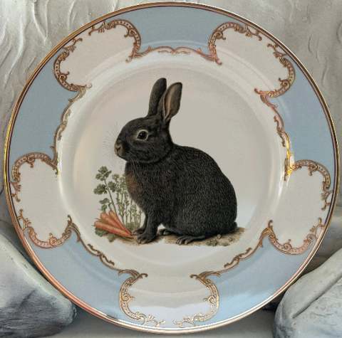 Pink, Blue or Green Rabbit Plate, Vegan Bone China. Durable and Food Safe.
