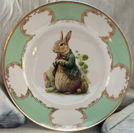 Pink, Blue or Green Rabbit Plate, Vegan Bone China. – Angioletti