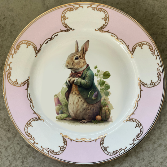 Pink, Blue or Green Rabbit Plate, Vegan Bone China. – Angioletti Designs